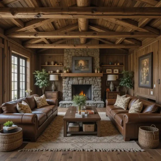 Cozy Rustic Brown with Exposed Wood Beams
