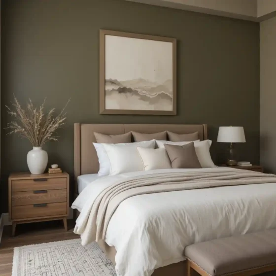 Earthy Olive Walls with Walnut Accents