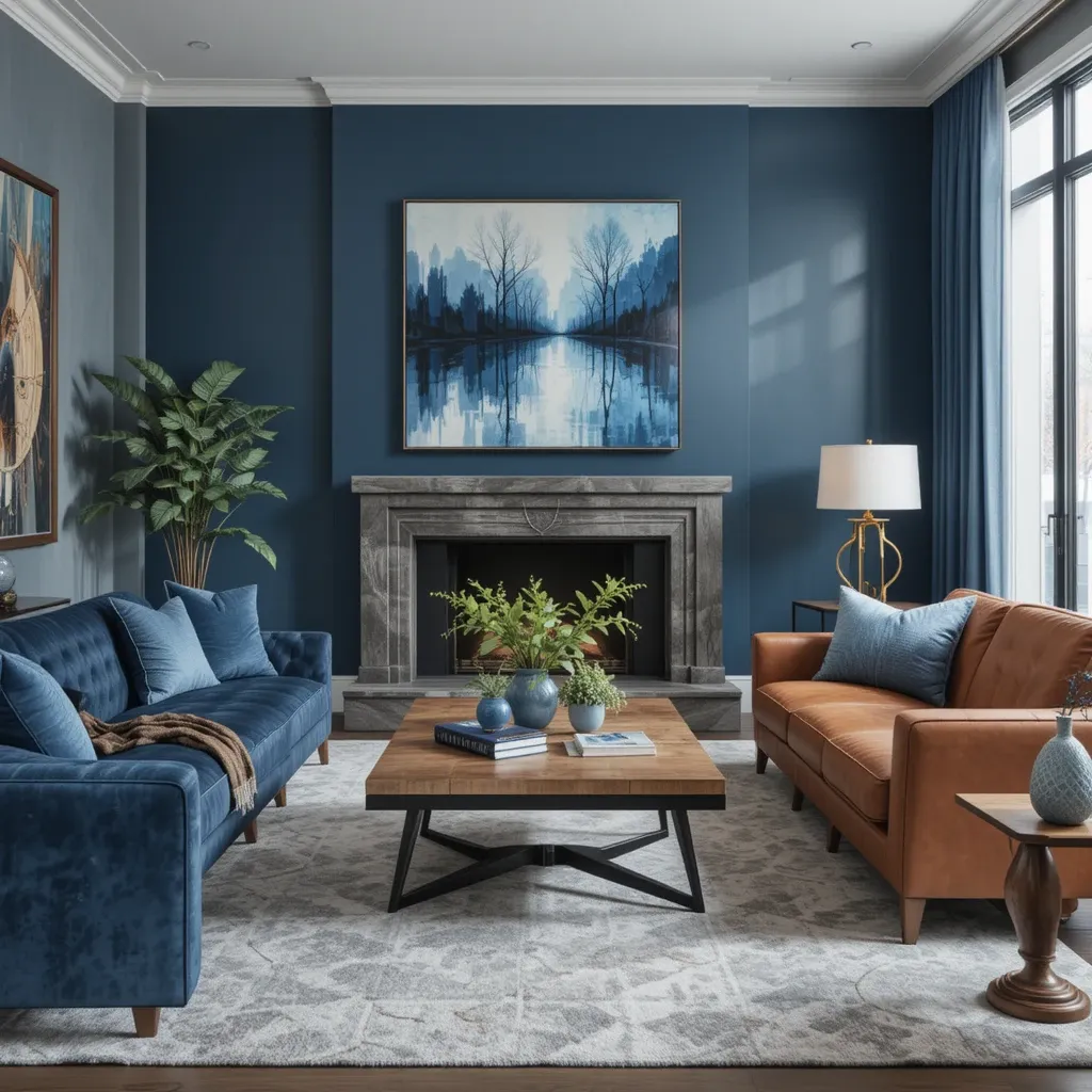 Espresso Wood and Steel Blue Hues