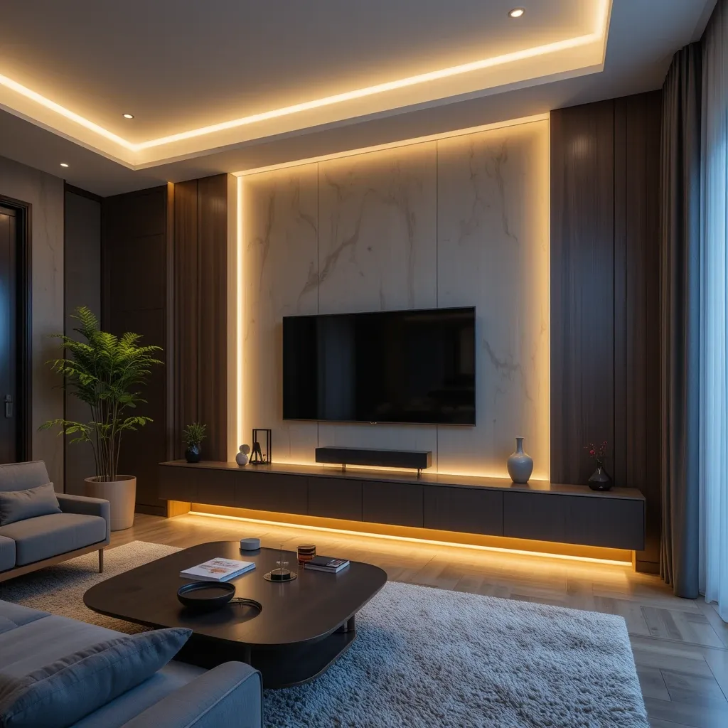 Floating Media Wall with Cove Lighting