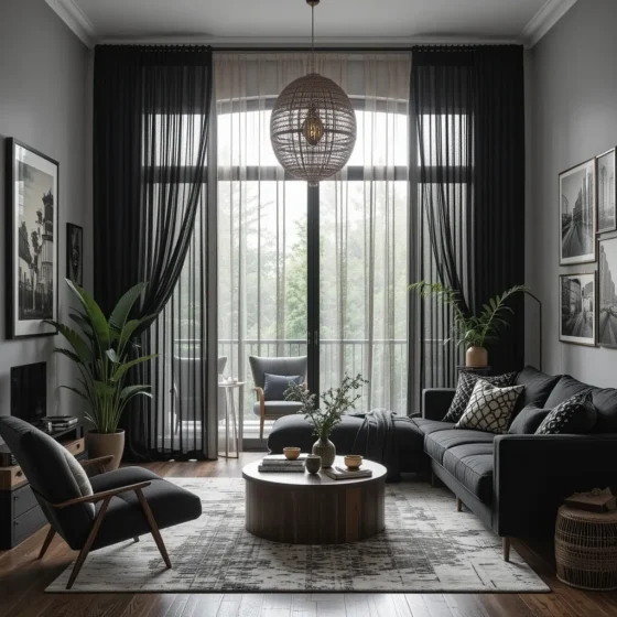 Floor-to-Ceiling Sheer Black Curtains