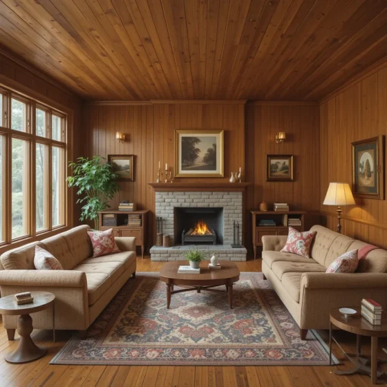 Floor-to-Ceiling Wood Paneling for a Cozy Retreat