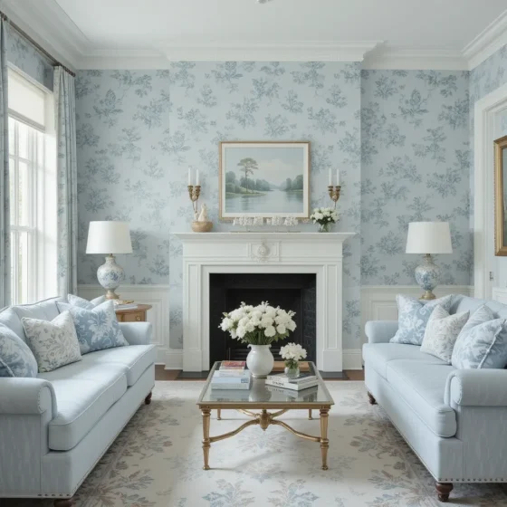 Floral Light Blue Wallpaper for a Delicate Touch