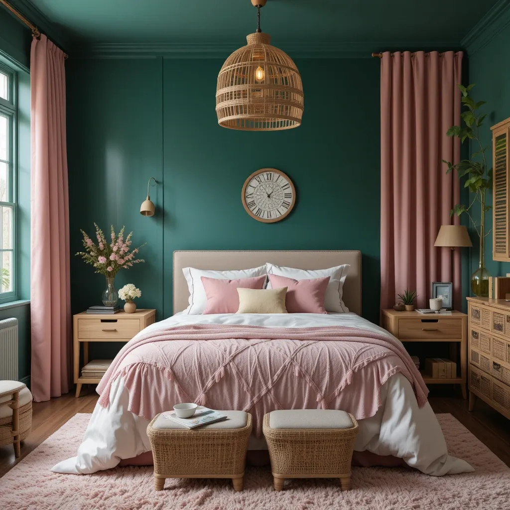 Forest Green Walls with Dusty Rose Details