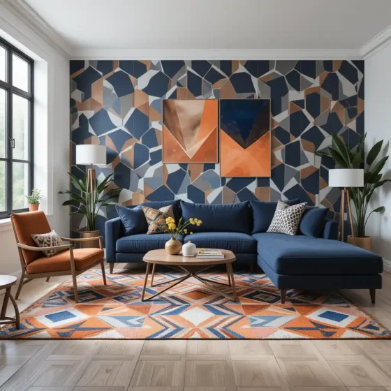 Geometric Patterns in Navy and Orange for a Modern Look