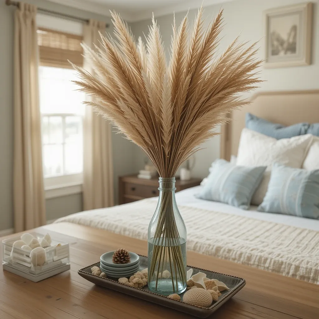 Glass Bottle Vases with Beachgrass