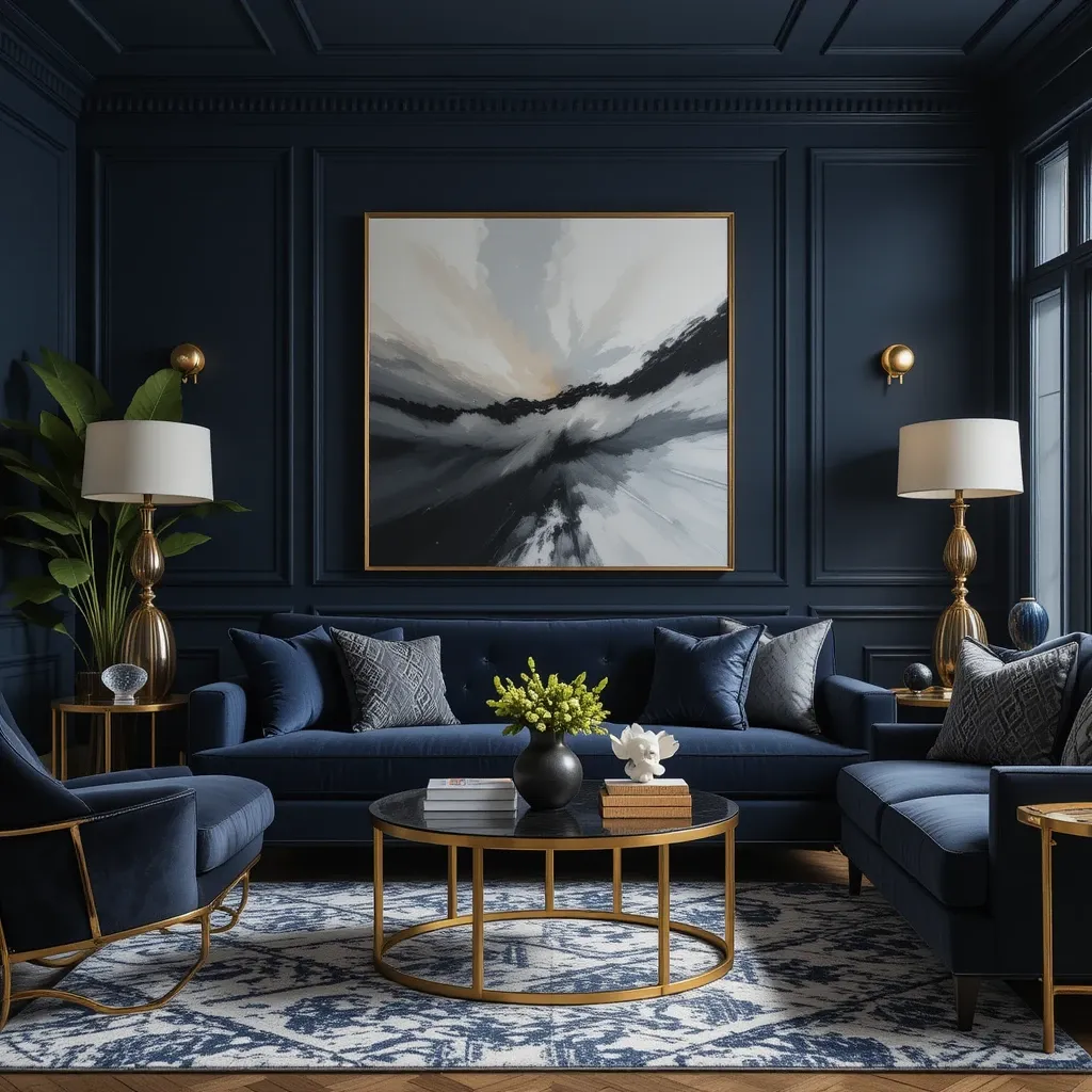 24 Bold and Elegant Navy and Black Living Room Ideas for a ...