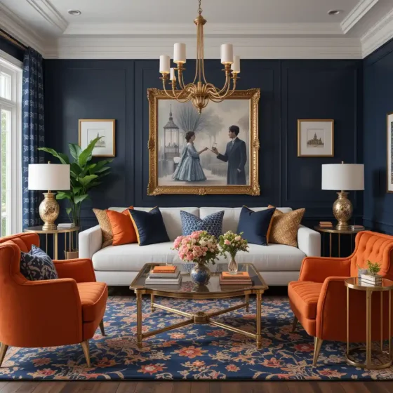Gold Accents to Enhance Navy and Orange Elegance