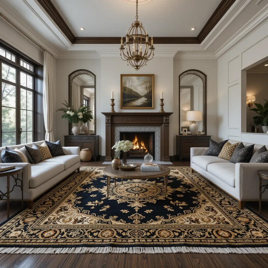 Gold and Black Persian Rug for Depth