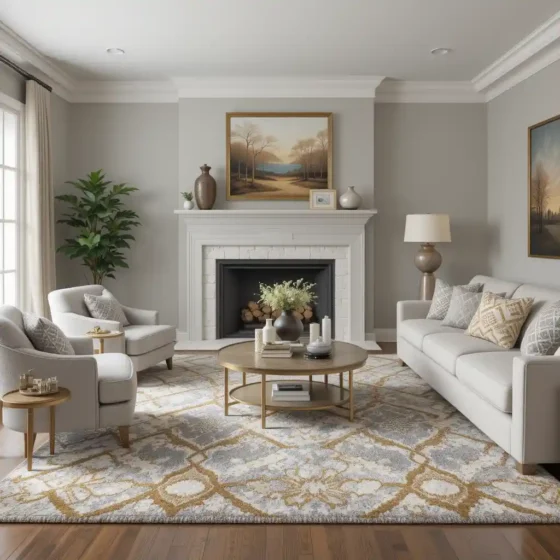 Gold and Grey Area Rugs for Coziness