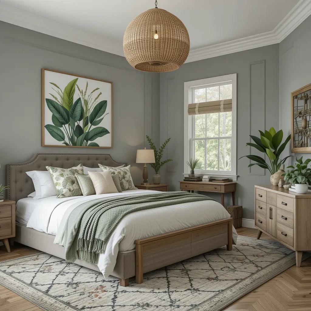 Green Botanical Prints with Soft Grey Walls