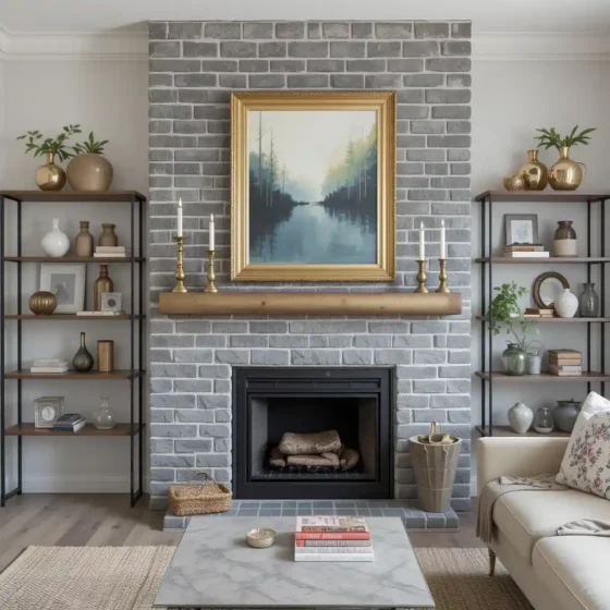 Grey Brick Accent Wall with Gold Accessories