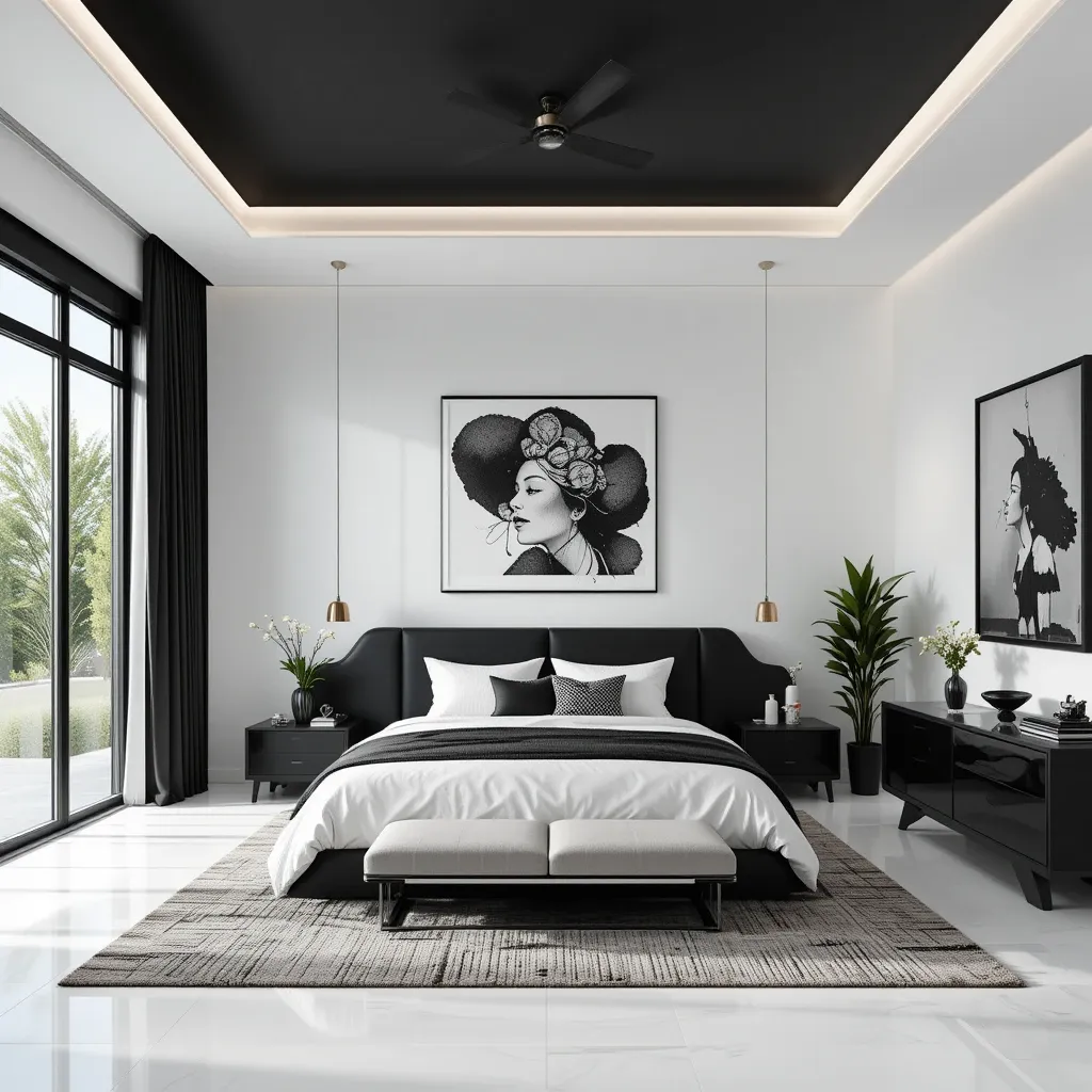 High-Contrast Black Ceiling with White Flooring