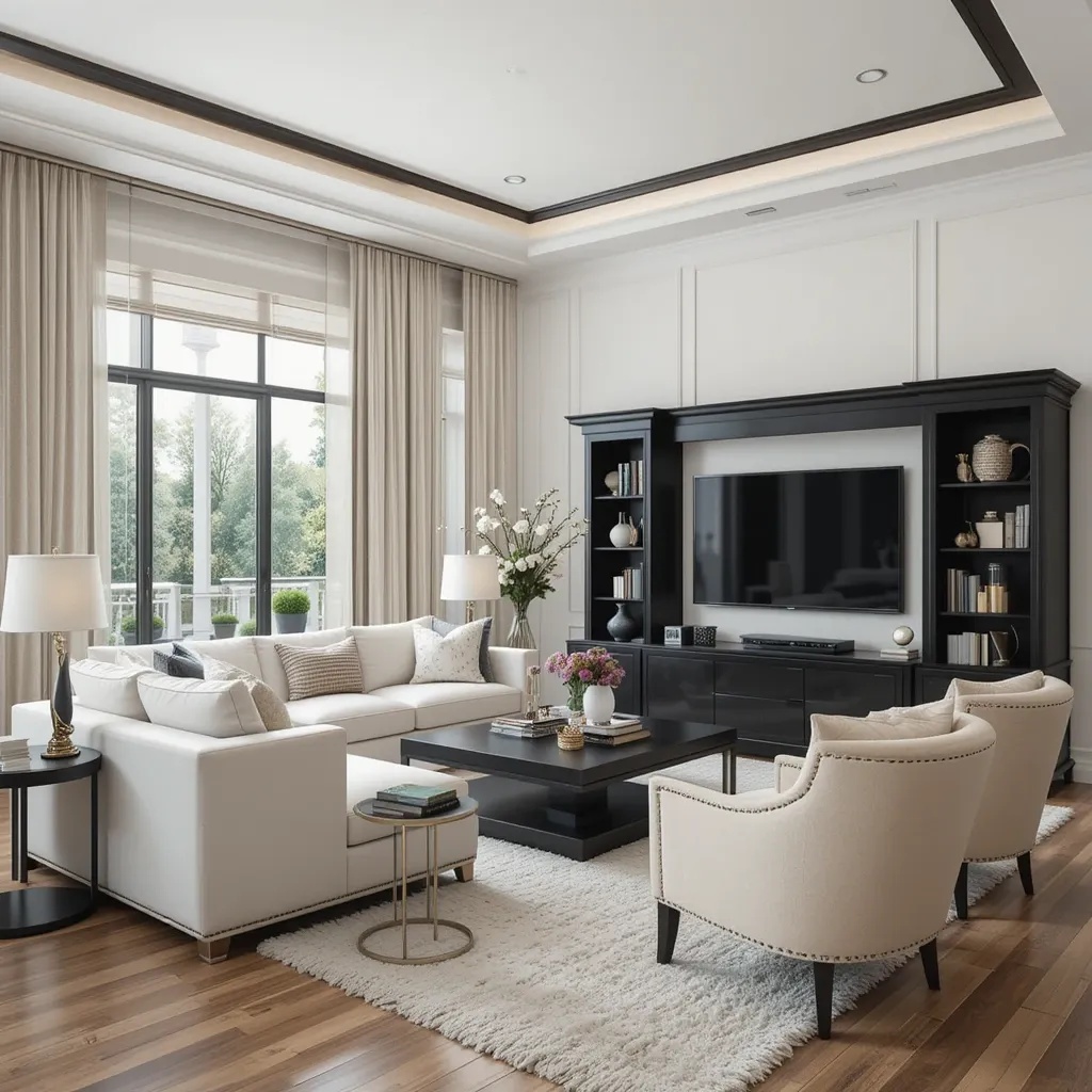  High-Contrast Black and White with Beige Softness