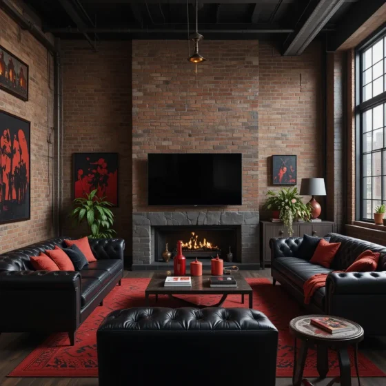 Industrial Red and Black Living Room