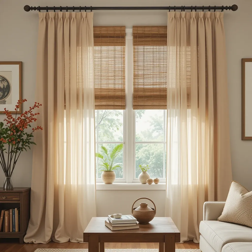 Layered Bamboo Shades with Flowing Voiles