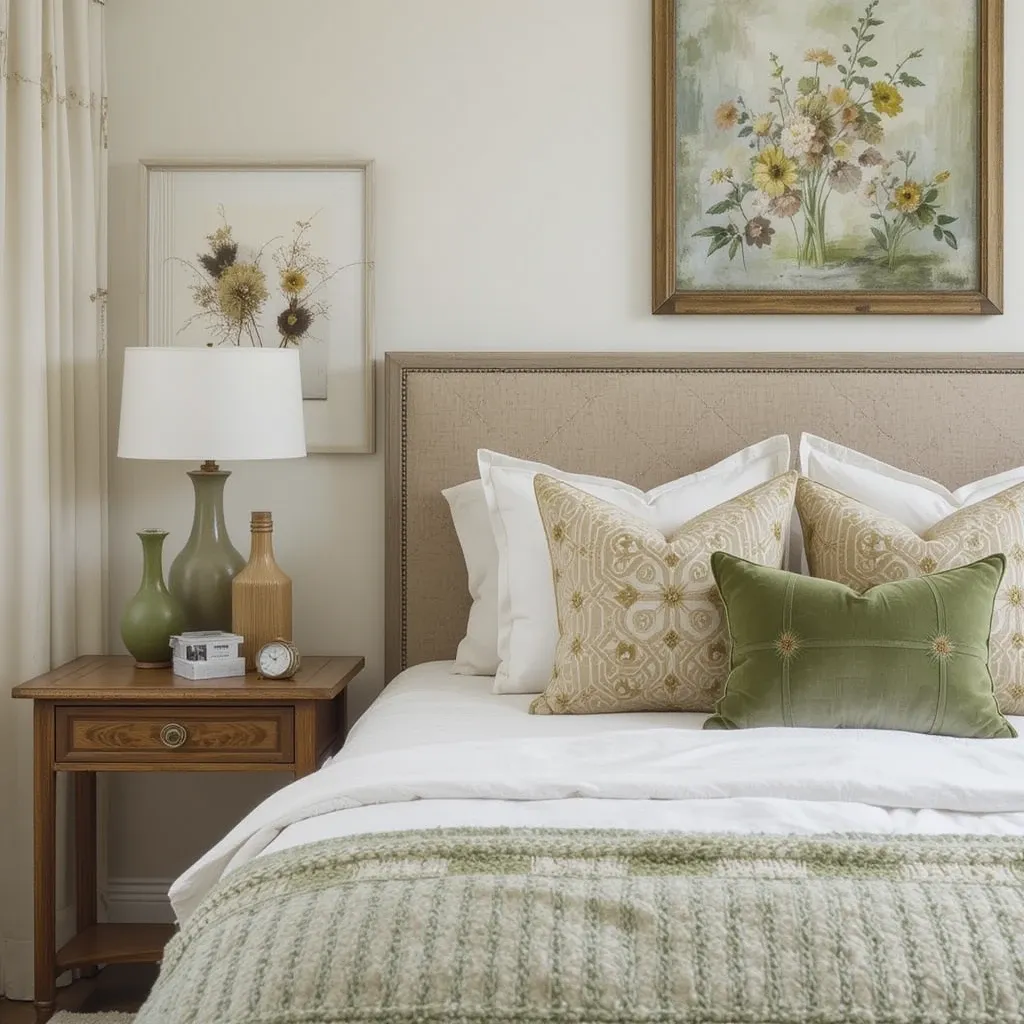 Layered Neutrals with Green Accents