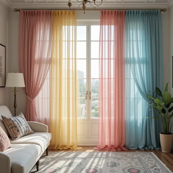 Layering Sheer Curtains in Multiple Colors for Depth