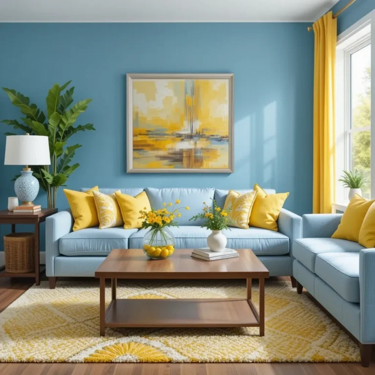 Light Blue Sofas with Sunny Yellow Accents