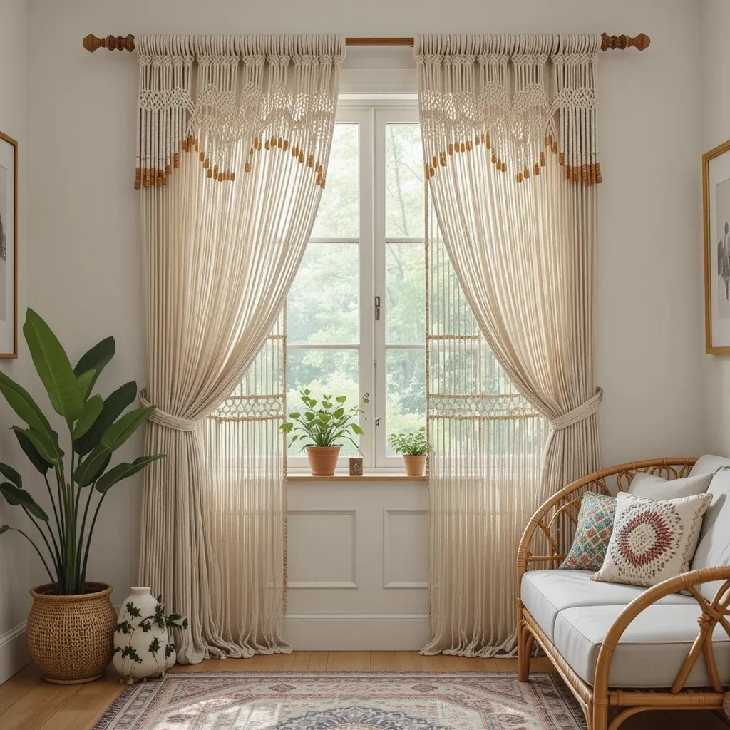 Macrame Curtain with Wooden Beads