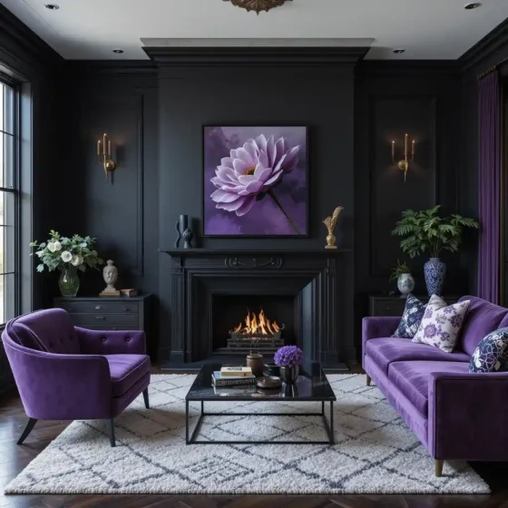 Matte Black Walls with Glossy Purple Accents