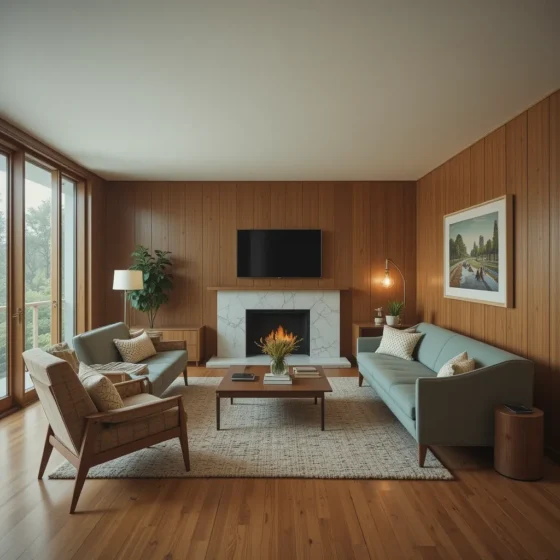 Mid-Century Modern Furniture with Wood Walls