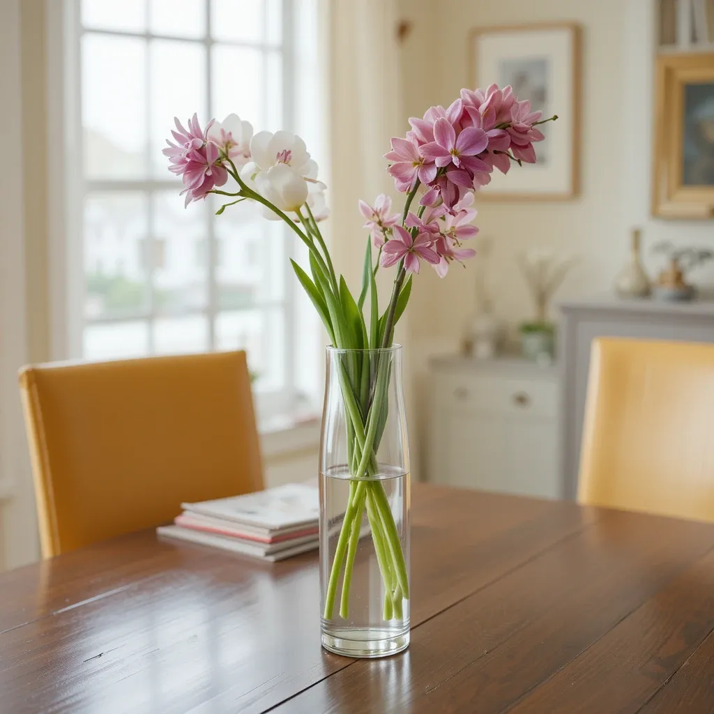 Minimalist Glass Vase with Single Blooms
