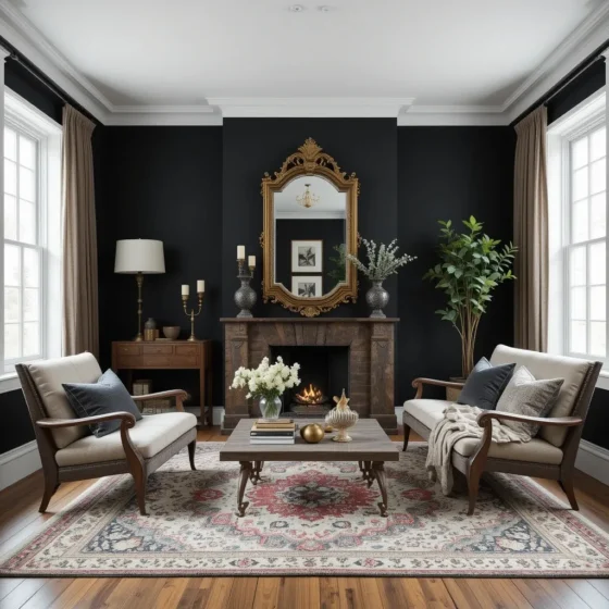 Moody Black Accent Wall with Vintage Finds