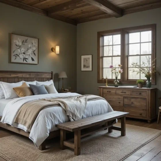 Muted Olive and Distressed Brown Wood