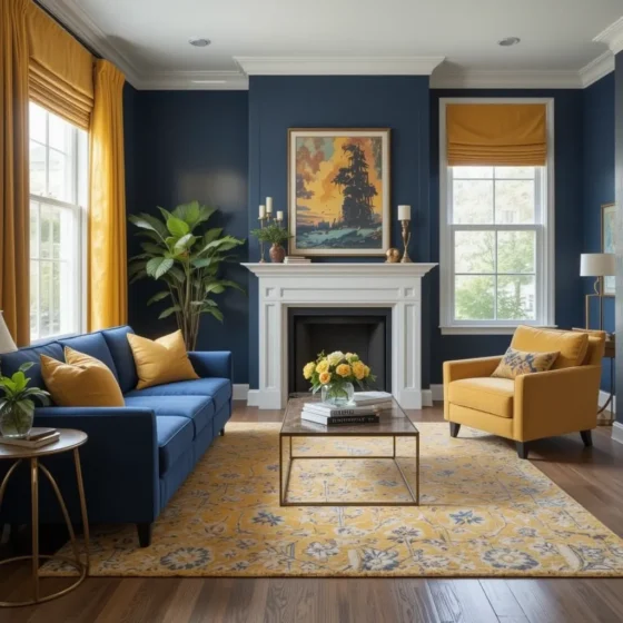 Navy Blue Walls with Mustard Accents