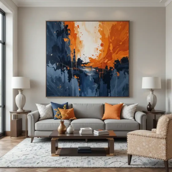 Navy and Orange Abstract Artwork as a Focal Point