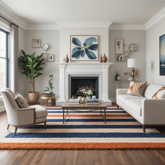 Navy and Orange Striped Rugs for a Bold Foundation