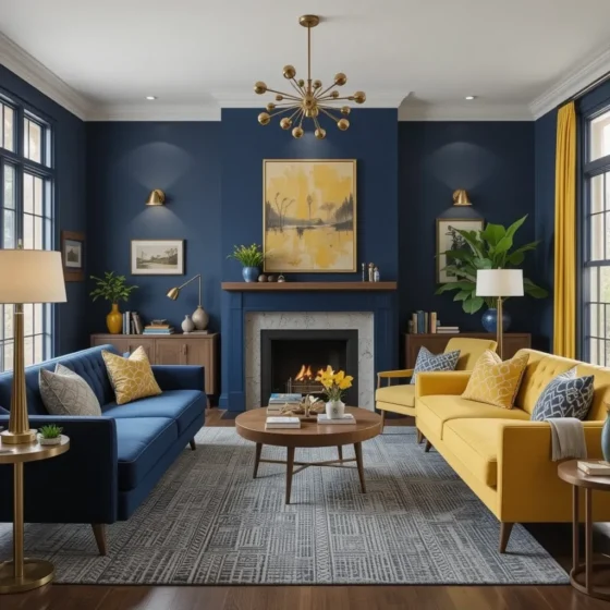 Navy and Yellow Mid-Century Modern Decor
