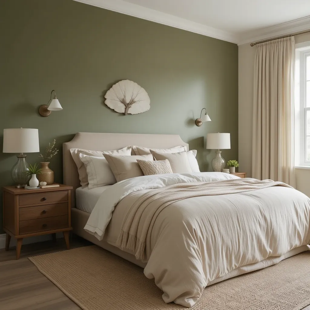 Olive Green Walls with Linen Accents