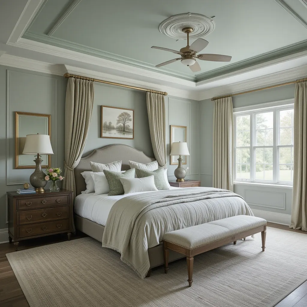 Pale Green Ceiling with Soft Grey Walls 