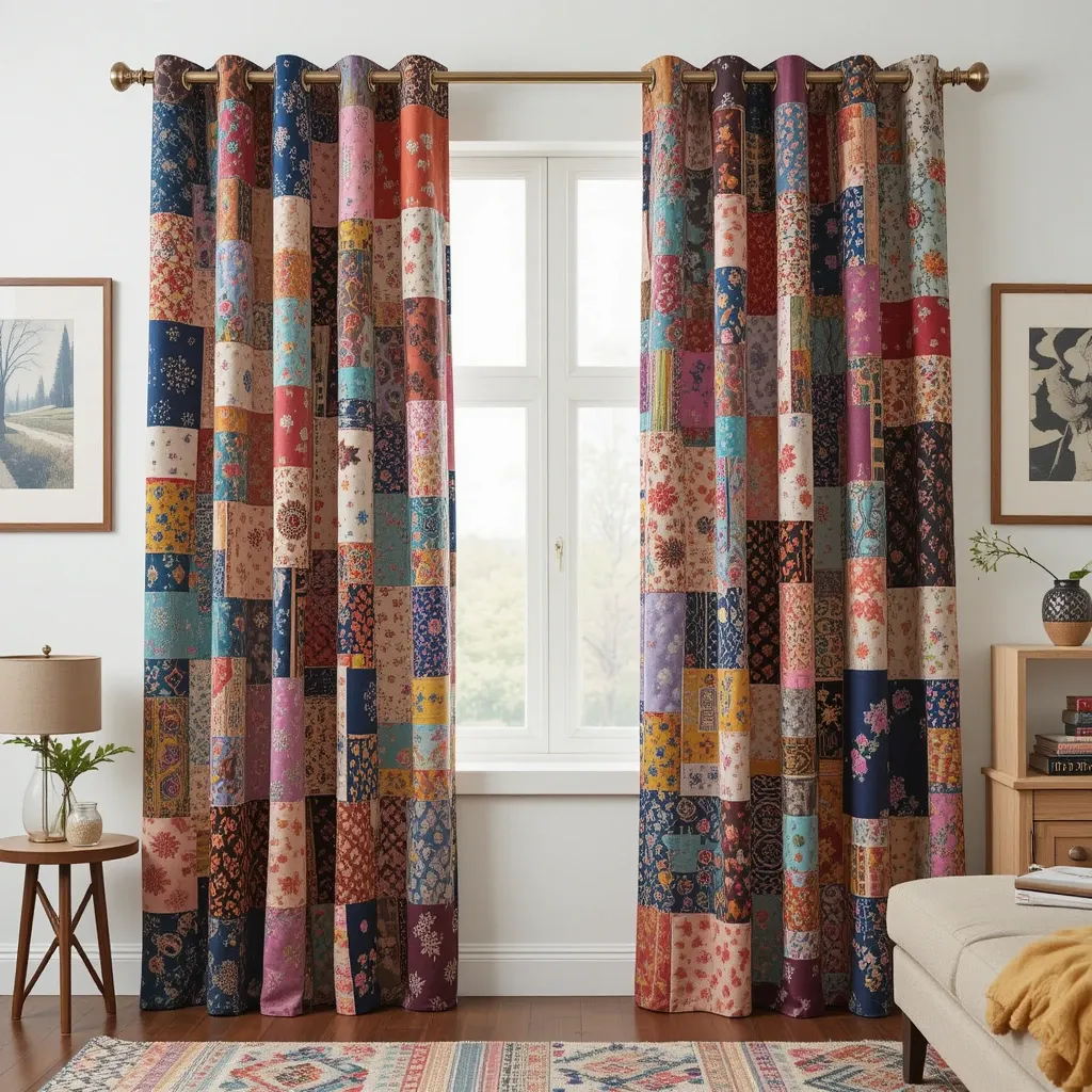 Patchwork Fabric Curtains with Mixed Patterns