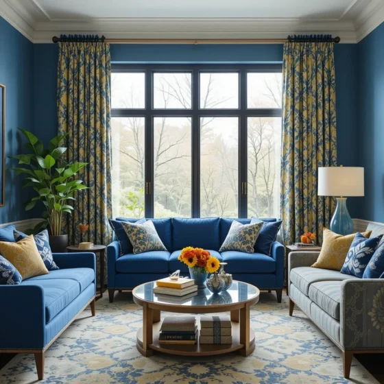 Patterned Blue and Yellow Curtains for a Unique Look