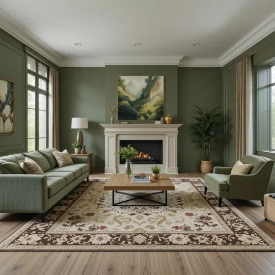 Patterned Brown and Green Area Rugs for Visual Interest