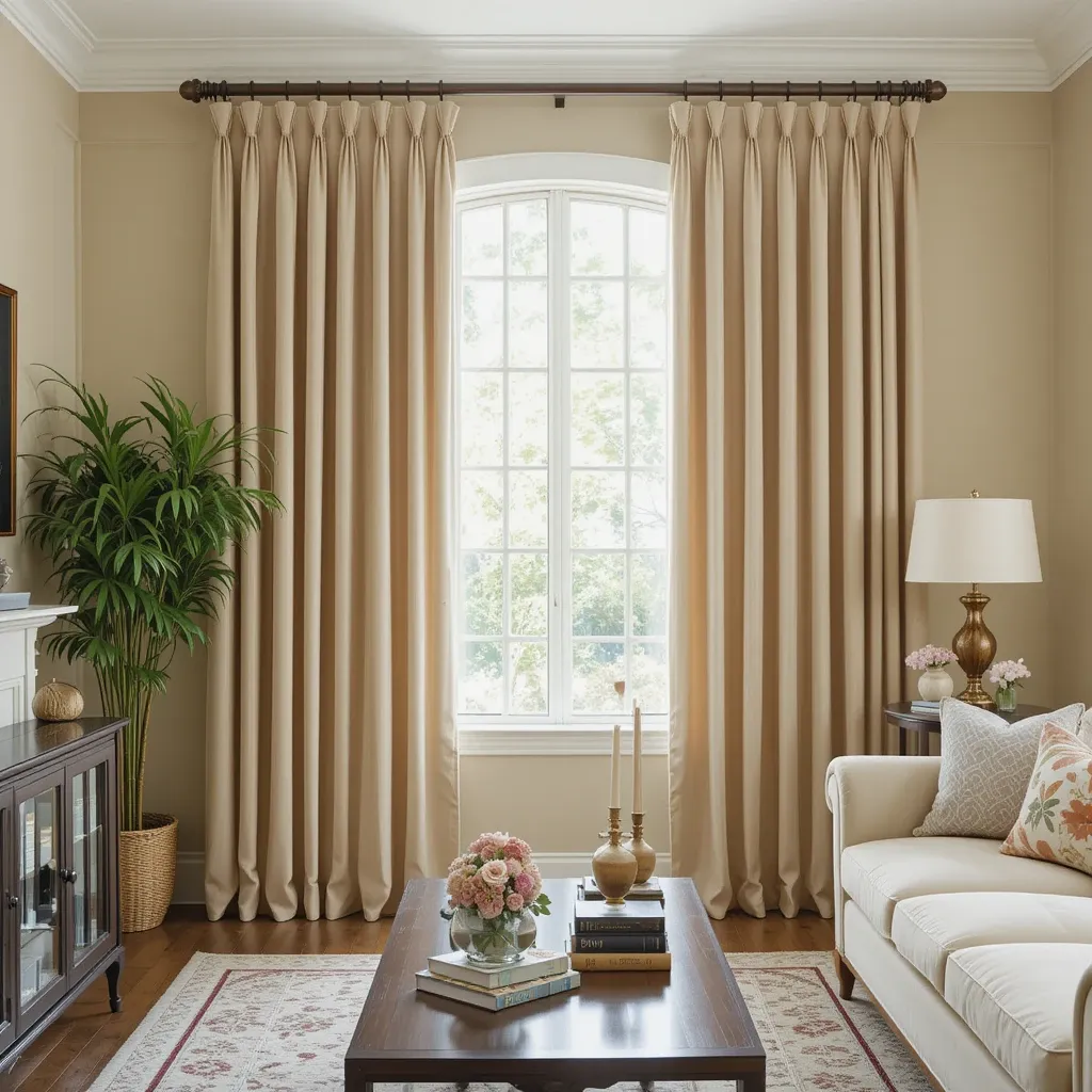 Pinch Pleat Beige Curtains for Classic Appeal
