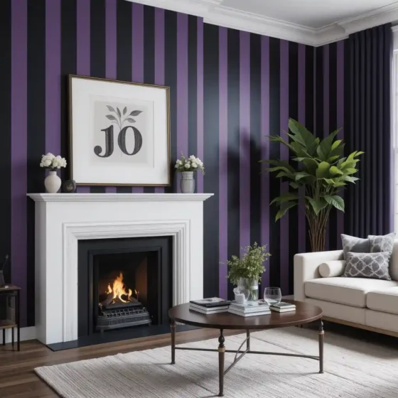 Purple and Black Striped Wallpaper