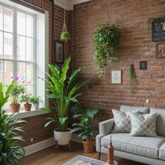 Red Brick with Green Plants for a Natural Feel