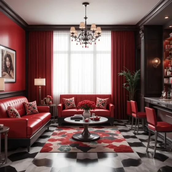 Retro Red and Black 1950s-Inspired Living Room