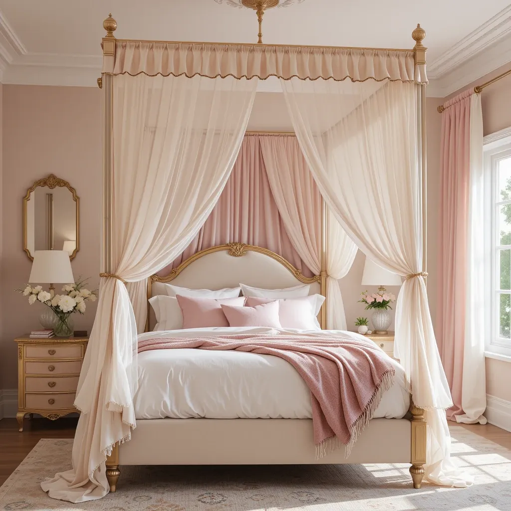 Romantic Canopy Bed with Sheer Curtains