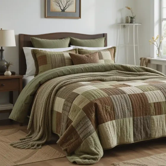 Rustic Green and Brown Patchwork Bedding