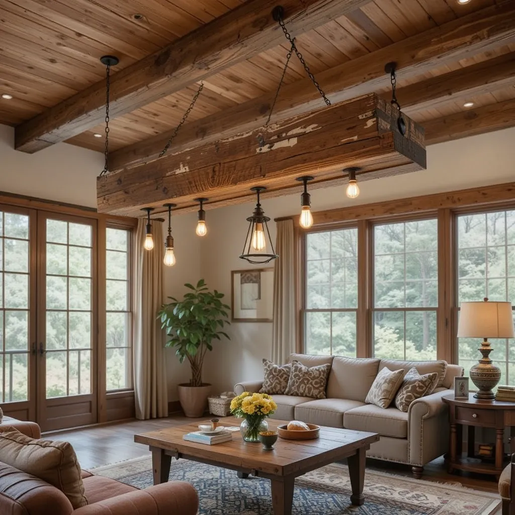 Rustic Wood Beam Pendant