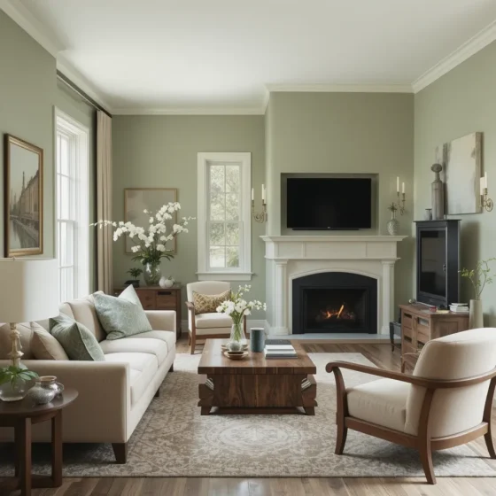 Sage Green and Walnut Combination for Soft Elegance