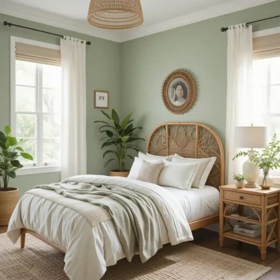Sage Green with Woven Rattan Elements