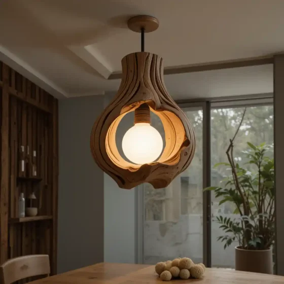 Sculptural Wood Pendant for a Nature-Inspired Space