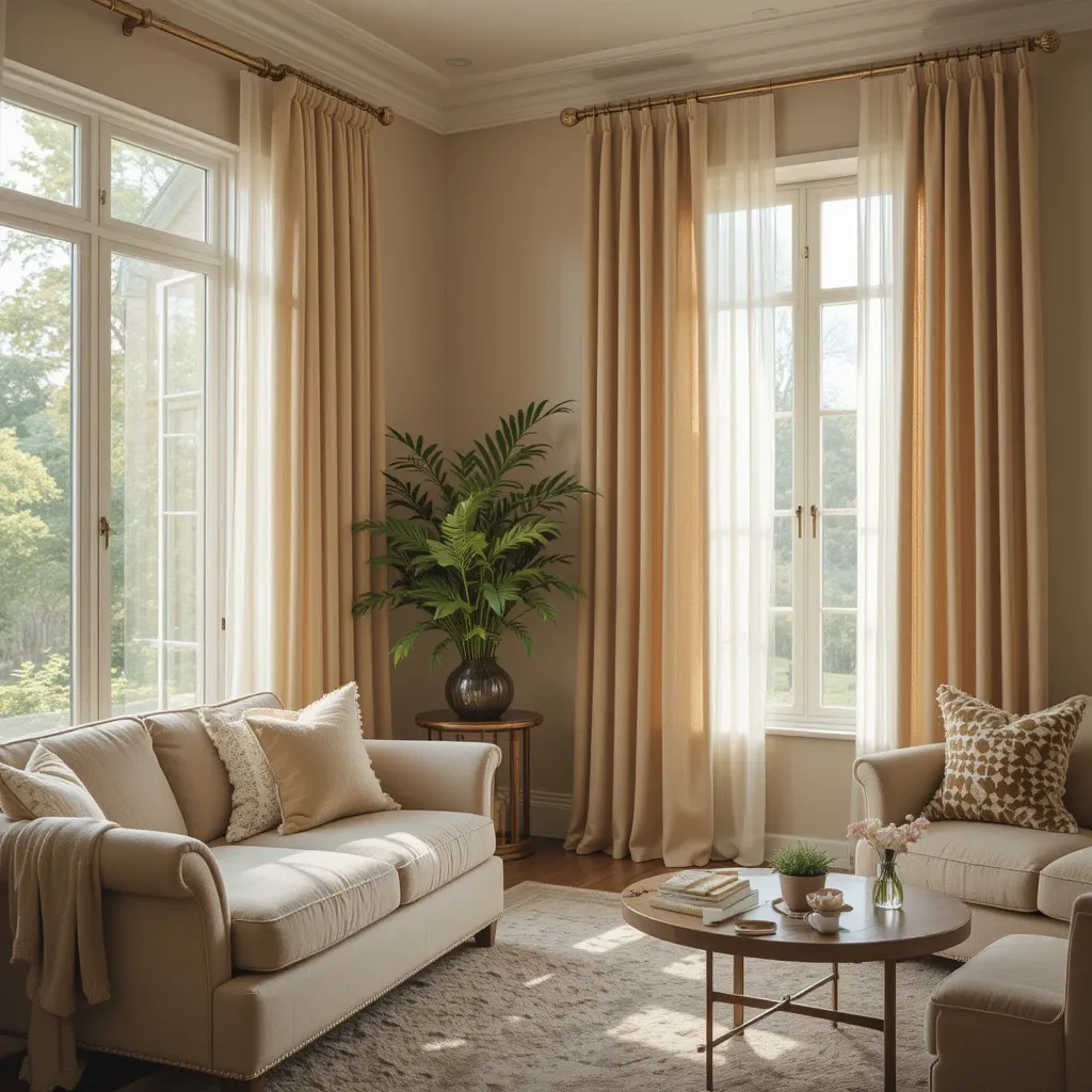 Semi-Sheer Beige Curtains for a Soft Glow