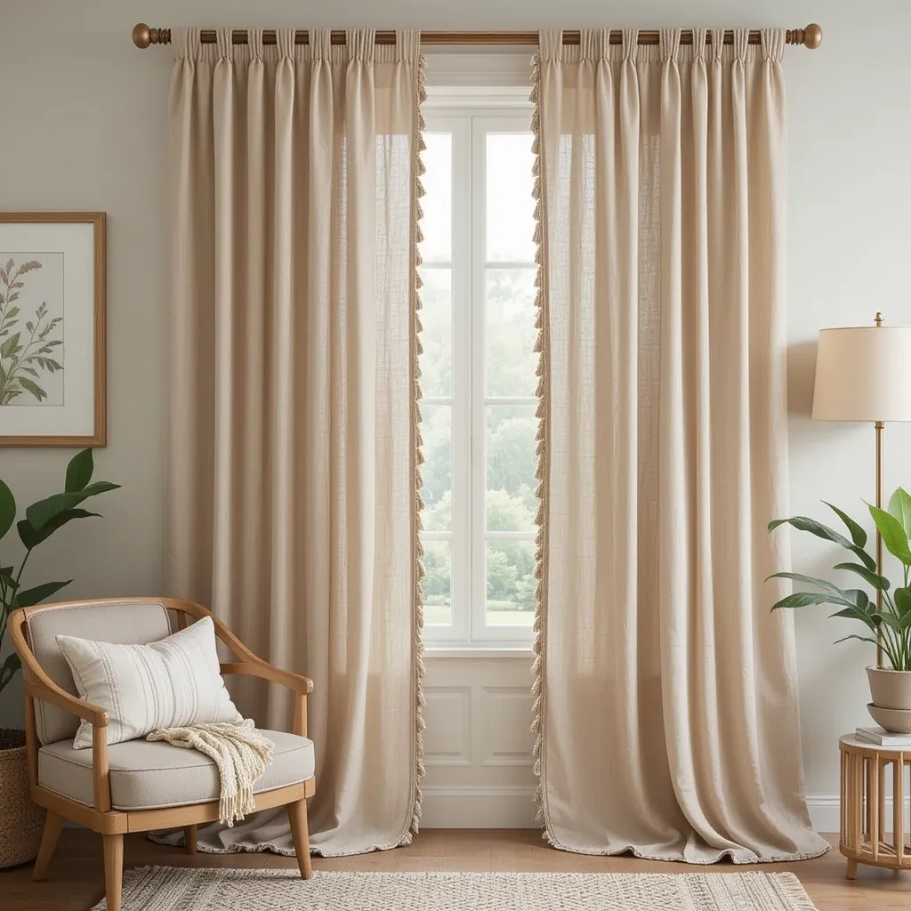 Sheer Linen Curtains with Tassel Edging